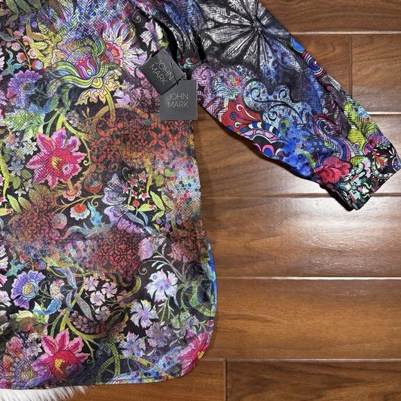 John Mark Women's Size 1X Floral Paisley Long Sleeve Button Front Blouse Top - Picture 3 of 10